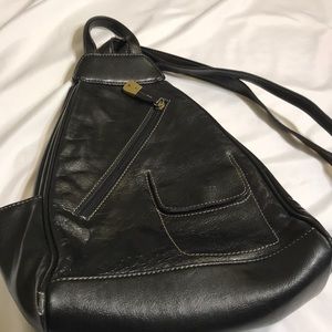 AURIELLE black leather backpack style bag